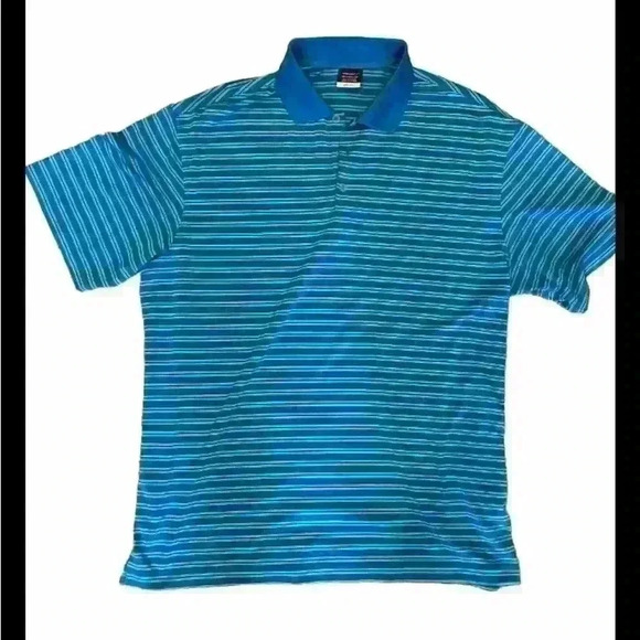 Nike Golf Dri-Fit Teal Striped Polo Shirt  X Large Standard Fit Short Sleeve - Picture 1 of 3